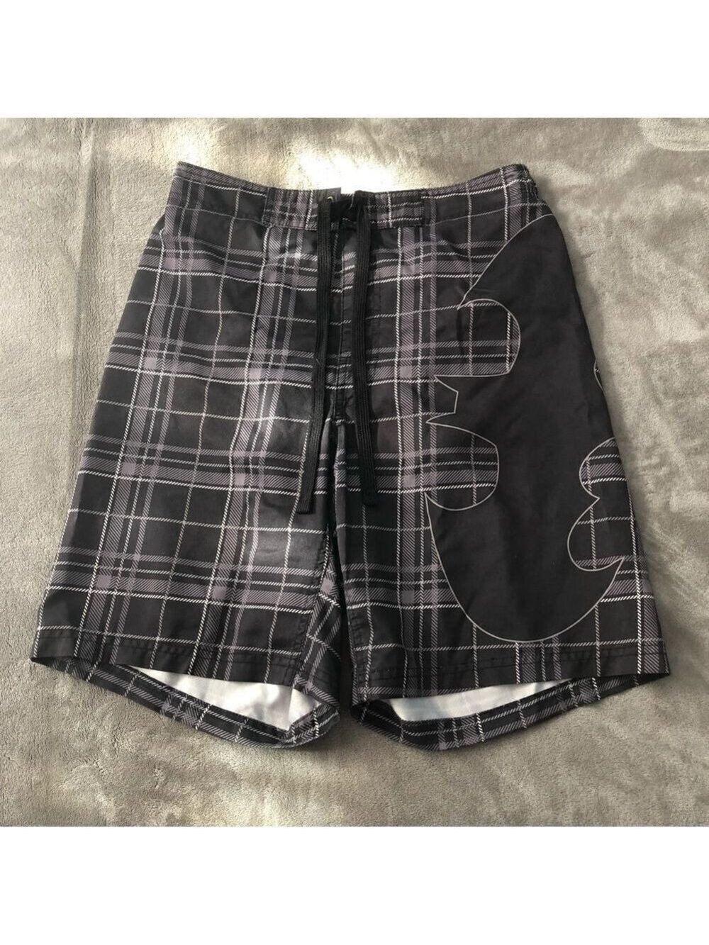 Dc Comics Batman grey and black plaid swim trunk boys size small